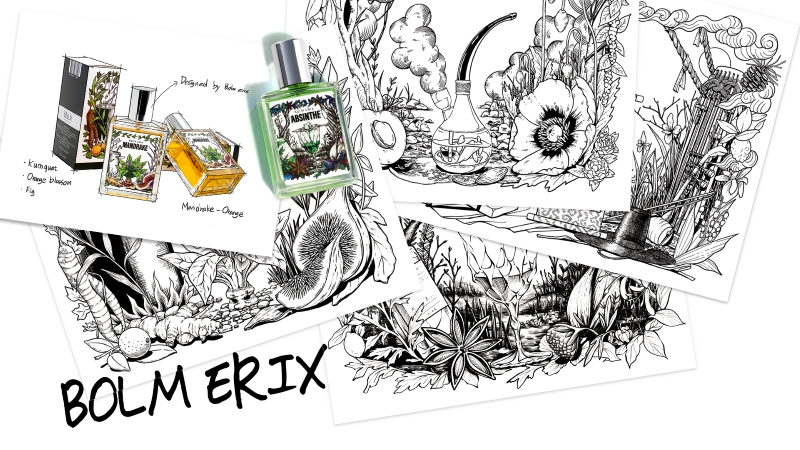 볼름에릭스 향수 디자인 스케치 및 보태니컬 아트워크